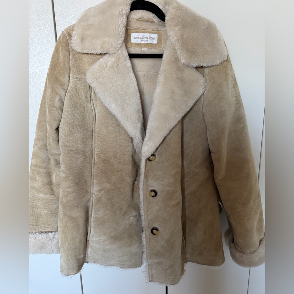 Jones New York Vintage Suede Faux Shearling Coat Jacket M